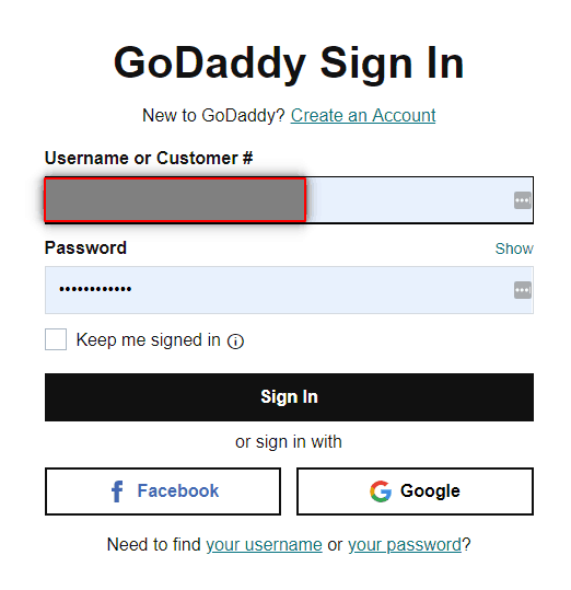 GoDaddy login