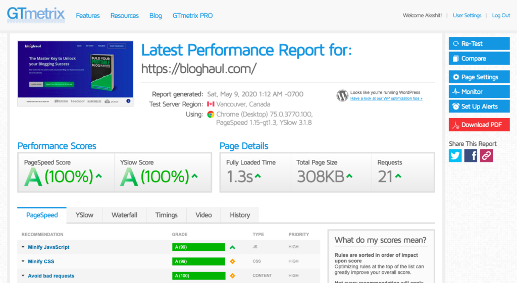 gtmetrix report