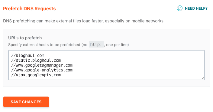 prefetch dns wprocket settings